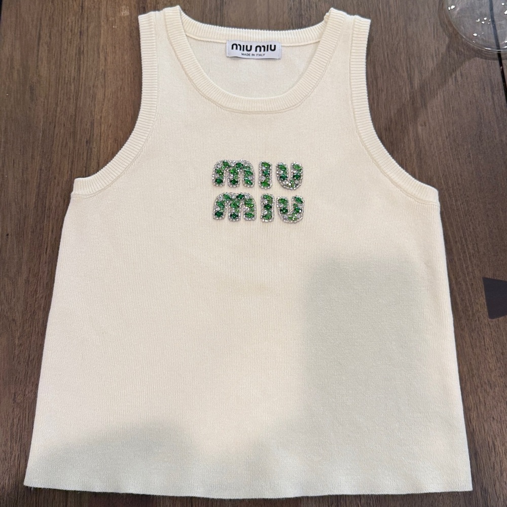 Miu Miu Ivory Tank with Emerald Logo